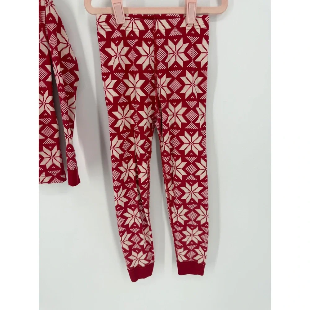 Hanna Andersson Kids Size 6-7 Red Snowflake Fair Isle Organic Cotton Pajama Set